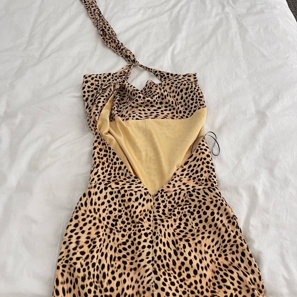 Majorelle Satin Halter Backless Wide Leg Jumpsuit S Leopard Cheetah Gold S - Picture 10 of 10